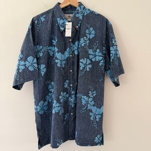 Reyn Spooner NWT Hawaiian Shirt Blue Aloha Flower Print Size XL Resort Vacation